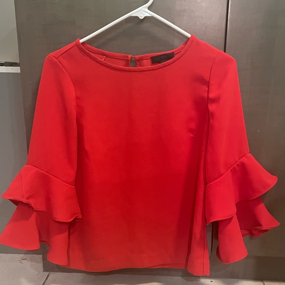 J. Crew Tops - J Crew Red Tiered Bell Sleeve Blouse Size 2.Decorative Back Buttons.Like New!